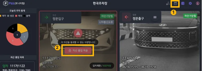 PMA 방문예약 제어 및 LPR 자동 연계 등록 화면